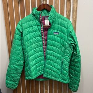 Patagonia Green Puffer Jacket with Purple Interior